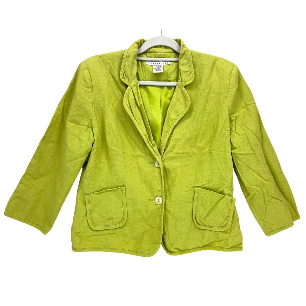 Versailles Chartreuse Green Linen Blend Blazer 8 Padded Shoulder Two Button Coat